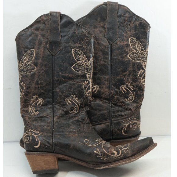 Circle G Cowgirl Boots Embroidered Western Snip Toe Bone Dragonfly Feminine Boho - Picture 4 of 16